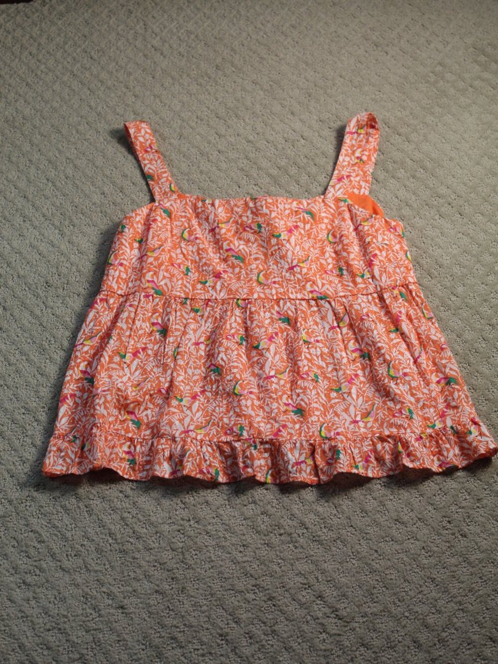 Loft Size 12 Orange Green Pink Birds 100% Cotton Sun Top